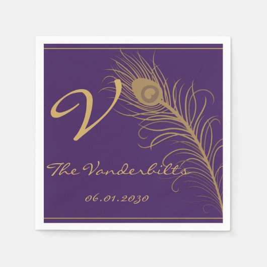 Pfauenkostüm in Gold und Lila Platin Serviette (Vorderseite)