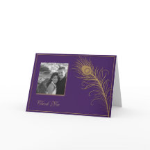 Pfauenkostüm in Gold und Plum Danke Karte