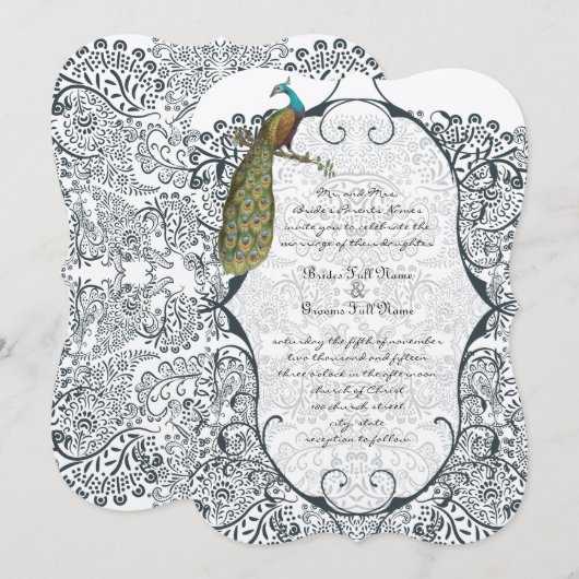 Pfauenlove-Hochzeit der Navy Einladung (Vorne/Hinten)