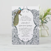 Pfauenlove-Hochzeit der Navy Einladung (Stehend Vorderseite)