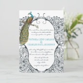 Pfauenlove-Hochzeit der Navy Einladung (Stehend Vorderseite)