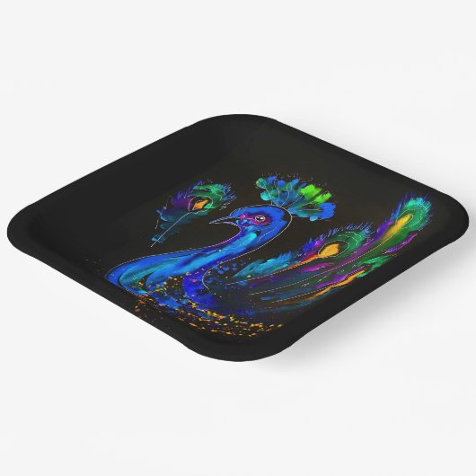 Pfauenmalerei Pappteller (Gewinkelt)