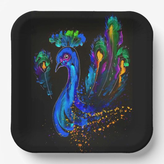 Pfauenmalerei Pappteller (Vorderseite)