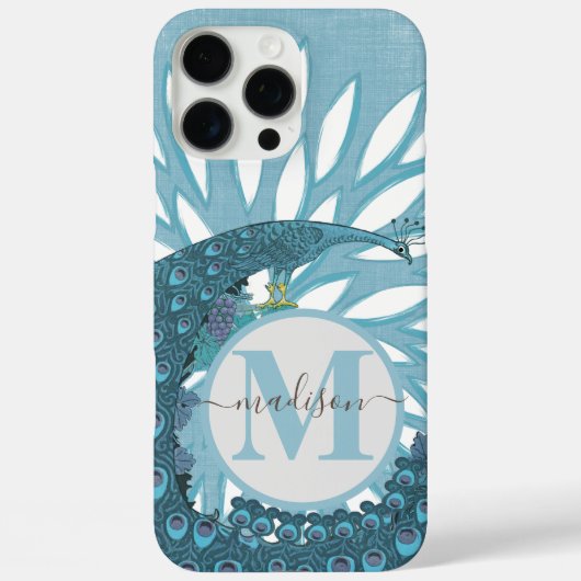 Pfauenmonogramm Moderne Blume Aquamarin Case-Mate iPhone Hülle (Rückseite)