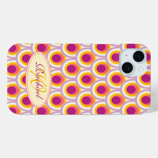 Pfauenmuster gelb rosa Namenskoffer Case-Mate iPhone Hülle (Rückseite (Horizontal))