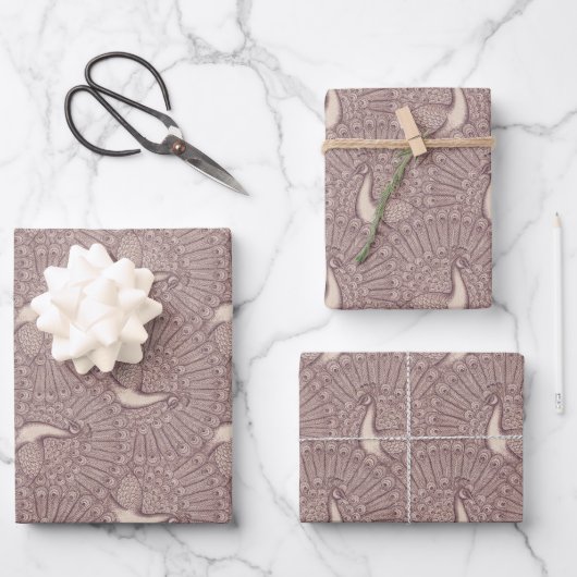 Pfauenmuster Geschenkpapier Set (Vorderseite)