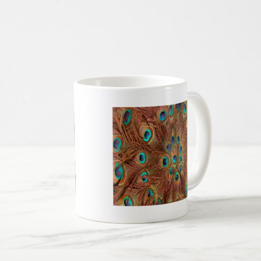 Pfauenmuster Hintergrund Kaffeetasse (VorderseiteRechts)