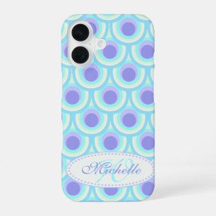 Pfauenmuster lila blauer Name iPhone 16 Hülle