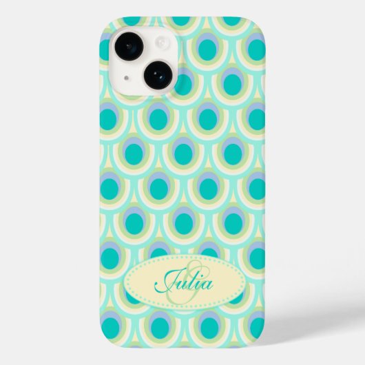 Pfauenmuster Minze Aqua Green Name Case-Mate iPhone Hülle (Rückseite)