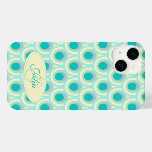 Pfauenmuster Minze Aqua Green Name Case-Mate iPhone Hülle (Rückseite (Horizontal))