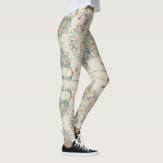 Pfauenmuster, schönes tropisches Flora Leggings (Rechts)