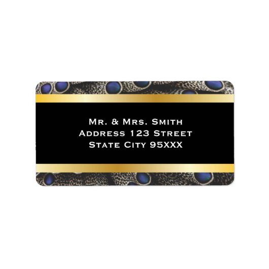 Pfauenmuster und Goldbarren Adressaufkleber (Vorne)