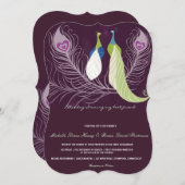 Pfauenpaare Love Birds Lila Hochzeit Einladung (Vorne/Hinten)