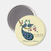 Pfauenpfahen Save the Date, Elfenbein Magnet (Vorderseite/Rückseite)