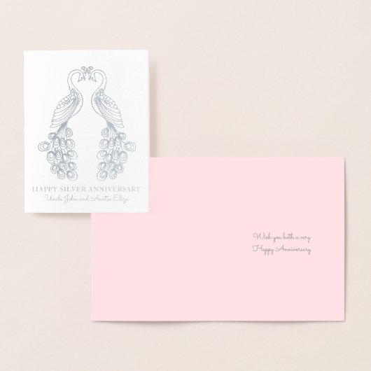 Pfauenpfahne Linie Art Ehepaar Silber Jubiläum Folienkarte (Anzeige)