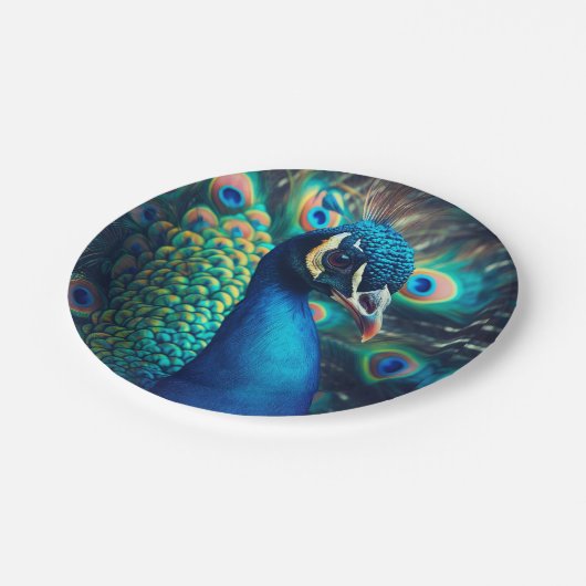 Pfauenprofil Pappteller (Schrägansicht)