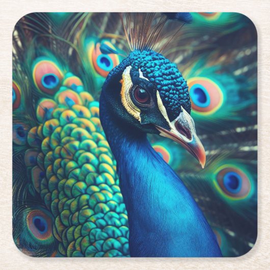 Pfauenprofil Rechteckiger Pappuntersetzer (Vorderseite)