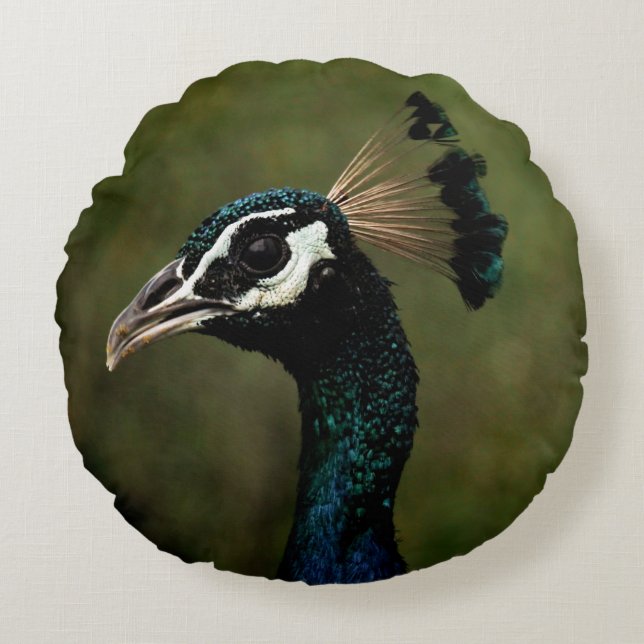 Pfauenprofil Rundes Kissen (Vorderseite)