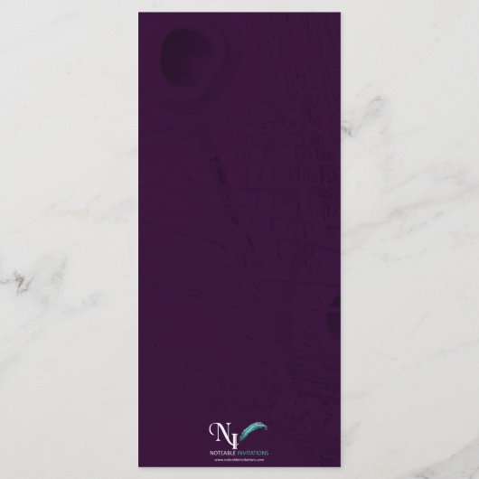 Pfauenregency im Lila Hochzeitmenü Menükarte (Rückseite)