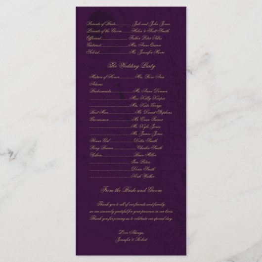 Pfauenregency im Lila Hochzeitsprogramm Programm (Rückseite)