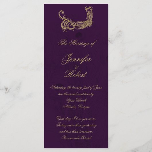 Pfauenregency im Lila Hochzeitsprogramm Programm (Vorderseite)