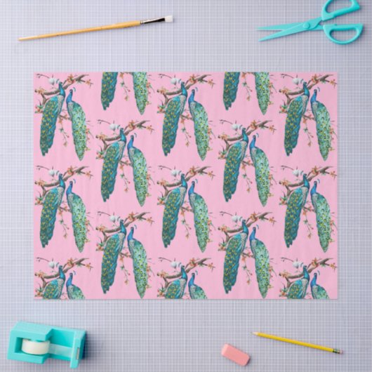 Pfauenreihe Design 6 rosa Tissue Seidenpapier (Basteln)