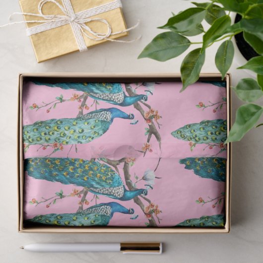 Pfauenreihe Design 6 rosa Tissue Seidenpapier (Geschenk)