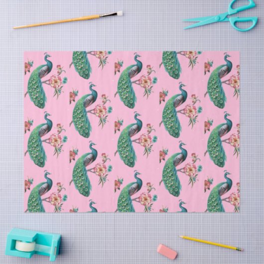 Pfauenreihen Design 4 PinkTissue Paper Seidenpapier (Basteln)