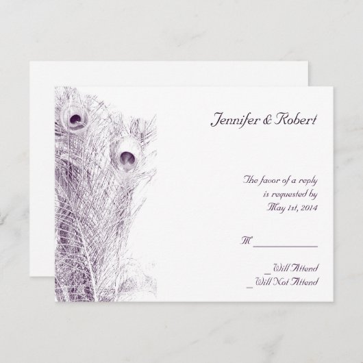 Pfauenrückstand in der Lila Antwortkarte RSVP Karte (Vorne/Hinten)