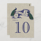 Pfauenrustikale Hochzeitkarte Tischnummer (Vorne/Hinten)