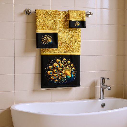 Pfauenschlachten mit blauen und gelben Sprüngen Badhandtuch Set
