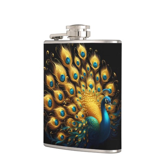 Pfauenschlachten mit blauen und gelben Sprüngen Flachmann (Links)