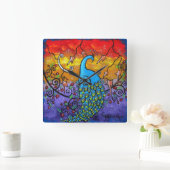 Pfauensperre der Verzauberung Quadratische Wanduhr (Zuhause)