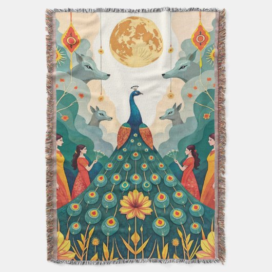 Pfauensymbol Blanket - Mittelostasien Decke (Vorderseite Vertikal)