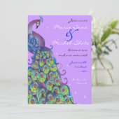 Pfauenthema Hochzeit Einladung Lila (Stehend Vorderseite)