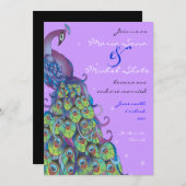 Pfauenthema Hochzeit Einladung Lila (Vorne/Hinten)