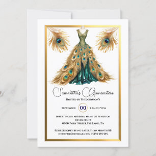 Pfauenthema Quinceañera Ball Gold grün Einladung