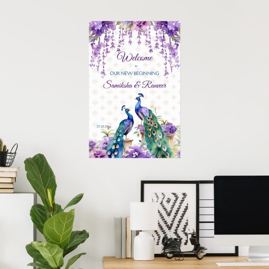 Pfauenviolette Blumen Indisches Begrüßungszeichen Poster (Heimbüro)