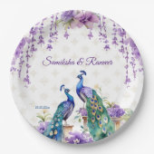 Pfauenviolette Blumen Indisches Hochzeitsgeschirr Pappteller (Vorderseite)