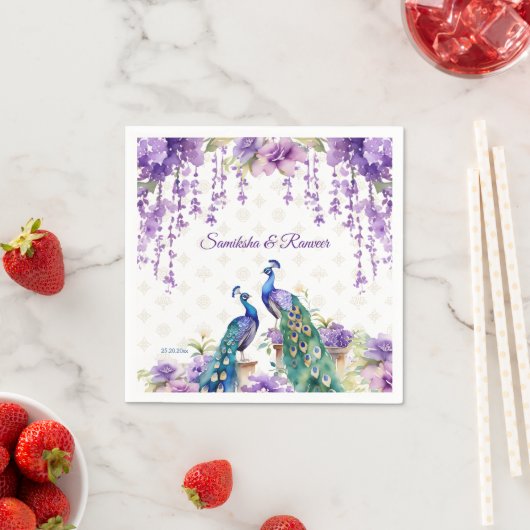 Pfauenviolette Blumen Indisches Hochzeitsgeschirr Serviette (Beispiel)