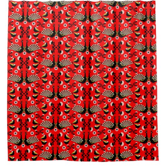 Pfauenvogel Folk Art. Duschvorhang (Vorderseite)