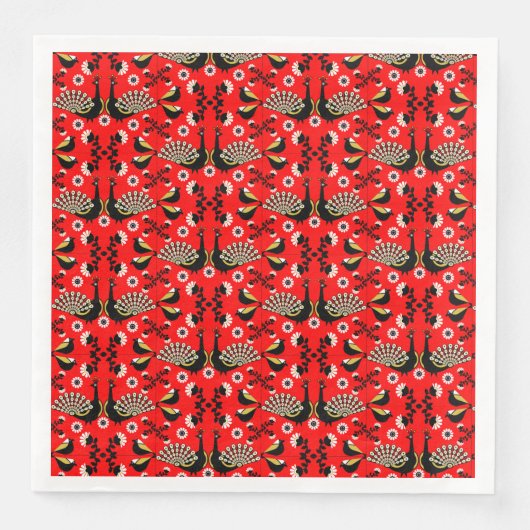 Pfauenvogel Folk Art. Serviette (Vorderseite)