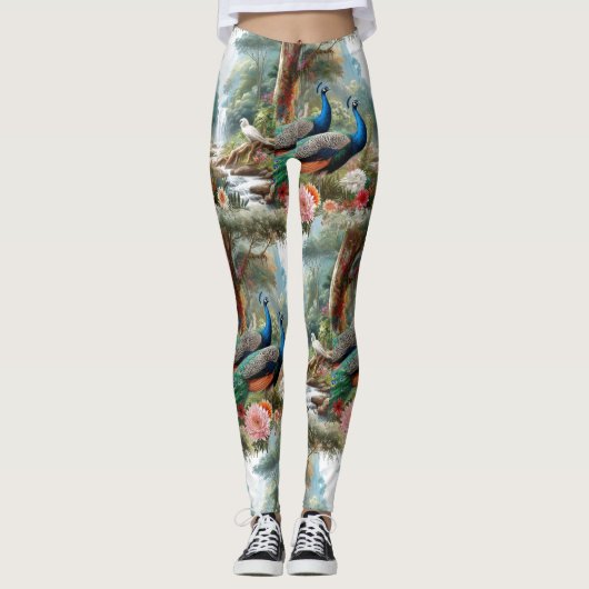 Pfauenvögel in Wäldern Leggings (Vorderseite)