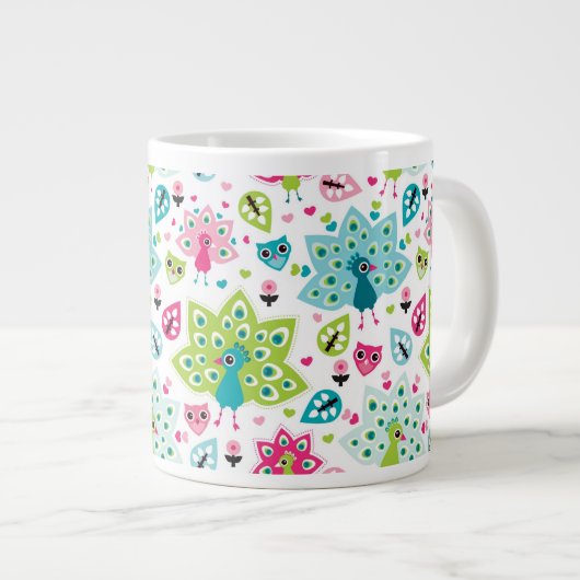 Pfauenvogel und Eule Jumbo-Tasse (Vorderseite Rechts)