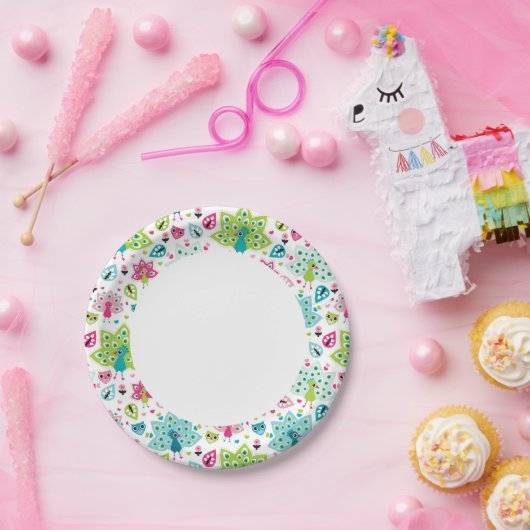 Pfauenvogel und Eule Pappteller (Party)