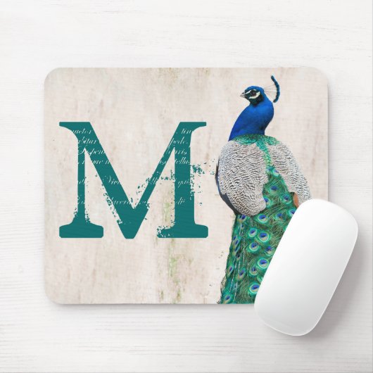 Pfauenvogel-Vogelfedermonogramm-Initialmuskeln Mousepad (Mit Mouse)