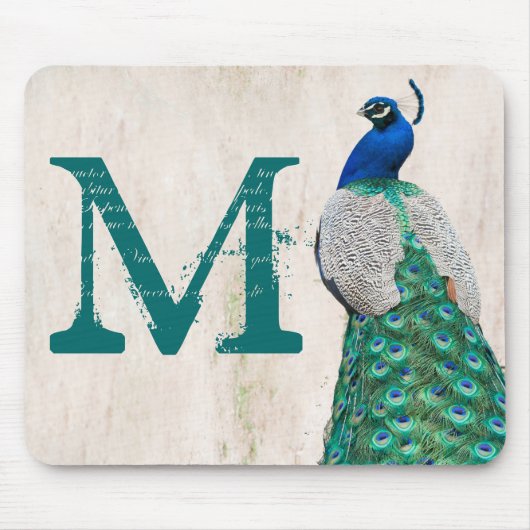 Pfauenvogel-Vogelfedermonogramm-Initialmuskeln Mousepad (Vorne)