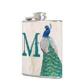 Pfauenvogelfeder Teal Monogramm Whiskyflasche Flachmann (Links)