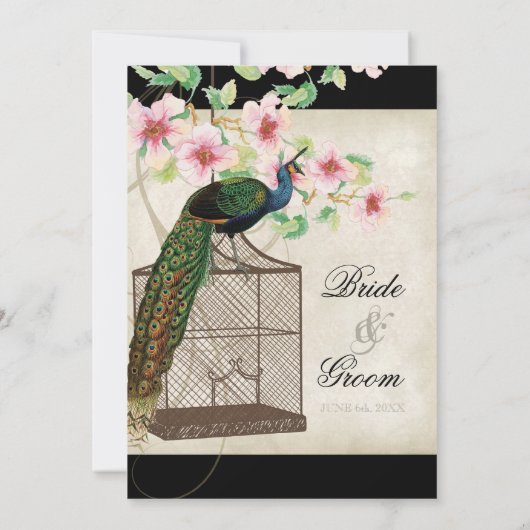 Pfauenvogelkäfig - Einladung zur Hochzeit (Rückseite)