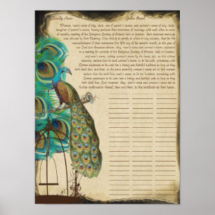 Pfauenvogelkäfig - Quaker-Hochzeitszertifikat Poster